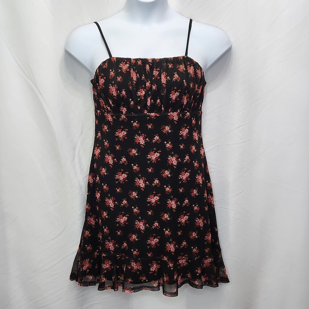 Sky & Sparrow Floral Mesh Mini Dress Juniors XL Black Sleeveless Cottagecore Y04